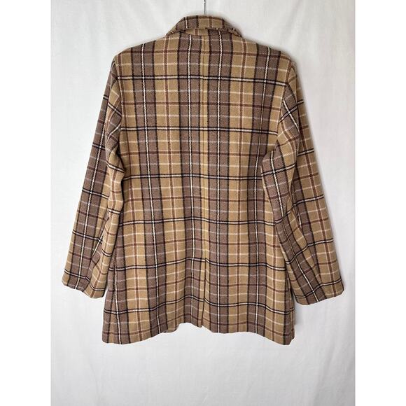 Fornia Shacket Blazer Jacket plaid one button neutral tan brown casual Small - Picture 6 of 6
